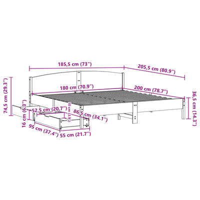 vidaXL Cadre de lit sans matelas blanc 180x200 cm bois massif de pin