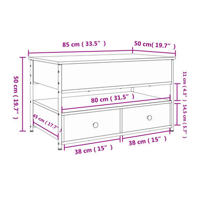 vidaXL Table basse chêne fumé 85x50x50 cm bois d'ingénierie et métal