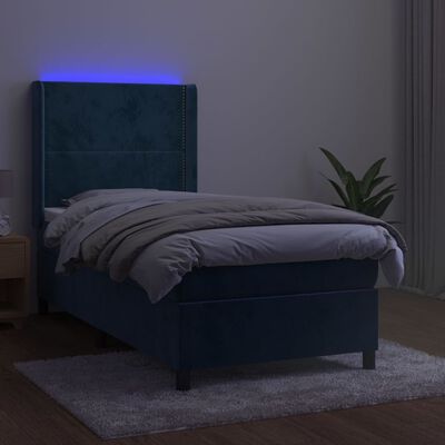 vidaXL Sommier à lattes de lit matelas LED Bleu foncé 90x190cm Velours