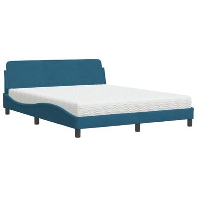 vidaXL Lit avec matelas bleu 160x200 cm velours