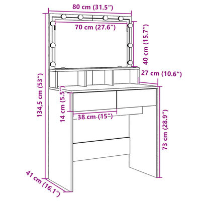 vidaXL Coiffeuse avec LED blanc 80x41x134,5 cm