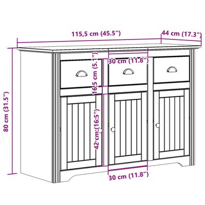 vidaXL Buffet BODO blanc et marron 115,5x44x80 cm bois massif de pin