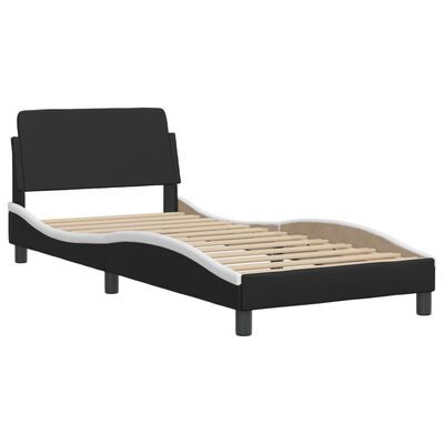 vidaXL Lit avec matelas noir et blanc 90x190 cm similicuir