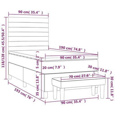 vidaXL Sommier à lattes de lit et matelas Gris clair 90x190 cm Tissu