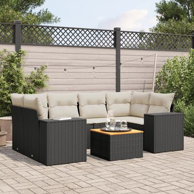 vidaXL Salon de jardin 7 pcs avec coussins noir résine tressée