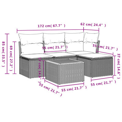 vidaXL Salon de jardin avec coussins 5 pcs beige résine tressée