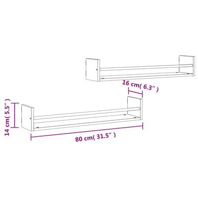 vidaXL Étagères murales avec barres 2 pcs sonoma gris 80x16x14 cm