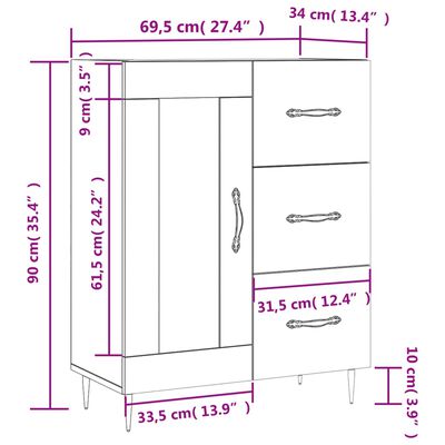 vidaXL Buffet noir 69,5x34x90 cm bois d'ingénierie