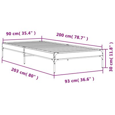 vidaXL Cadre de lit chêne fumé 90x200 cm bois d'ingénierie et métal