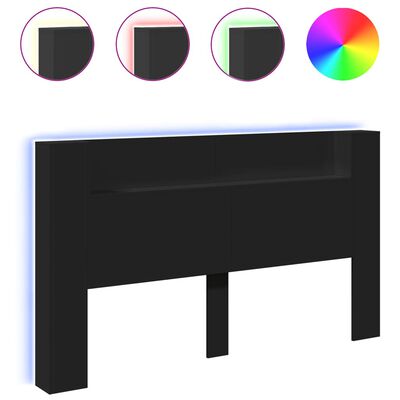 vidaXL Armoire tête de lit avec LED noir 180x16,5x103,5 cm