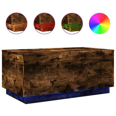 vidaXL Table basse avec lumières LED chêne fumé 90x50x40 cm