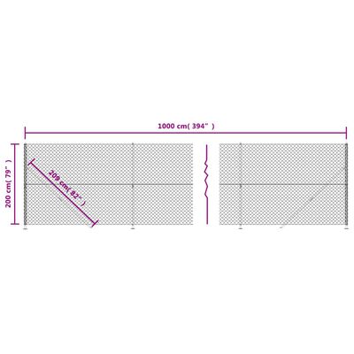 vidaXL Clôture en mailles de chaîne avec bride argenté 2x10 m