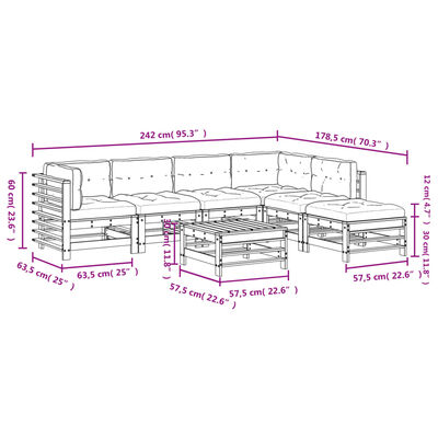 vidaXL Salon de jardin 7 pcs avec coussins gris bois massif