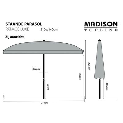 Madison Parasol de jardin Patmos Luxe rectangulaire gris clair