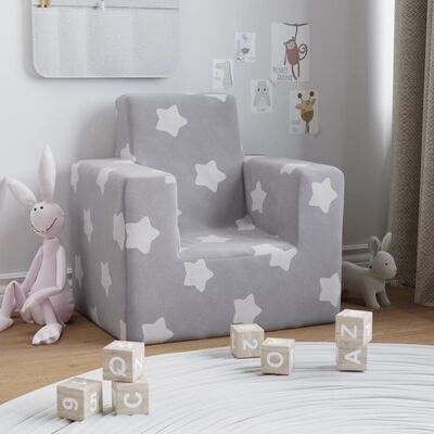 vidaXL Canapé pour enfants Gris clair avec étoiles Peluche douce