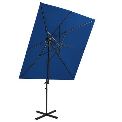 vidaXL Parasol déporté à double toit Bleu azuré 250x250 cm