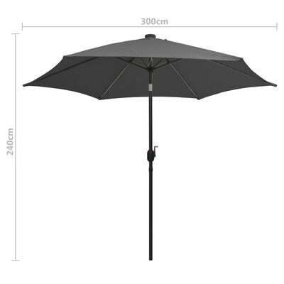 vidaXL Parasol de jardin et lumières LED mât en aluminium anthracite