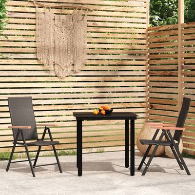 vidaXL Ensemble à manger de jardin 3 pcs Noir