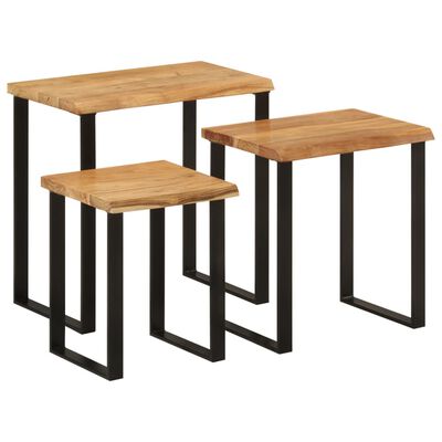 vidaXL Tables gigognes 3 pcs avec bord vivant bois massif d'acacia