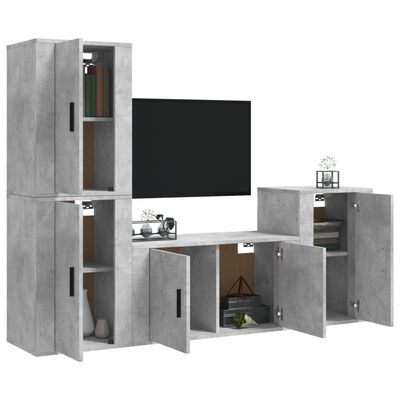 vidaXL Ensemble de meubles TV 4 pcs Gris béton Bois d'ingénierie