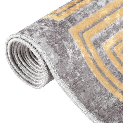 vidaXL Tapis lavable gris et doré 150x230 cm antidérapant