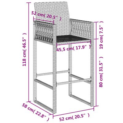 vidaXL Tabourets de bar de jardin lot de 2 gris résine tressée