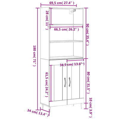 vidaXL Buffet haut Chêne marron 69,5x34x180 cm Bois d'ingénierie