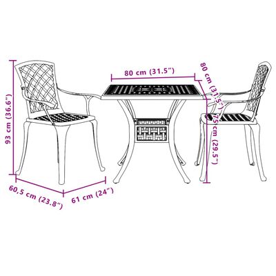 vidaXL Ensemble de bistro 3 pcs vert aluminium coulé