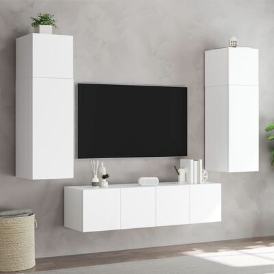 vidaXL Meubles TV muraux avec lumières LED 2 pcs blanc 80x35x31 cm