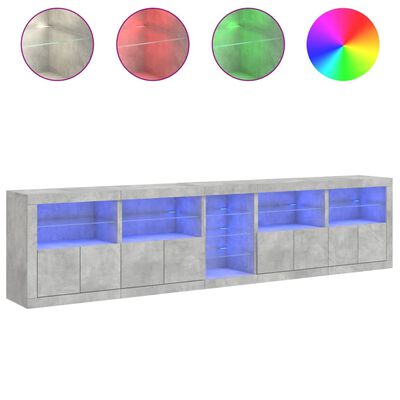 vidaXL Buffet avec lumières LED gris béton 283x37x67 cm