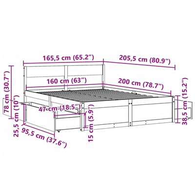 vidaXL Cadre de lit sans matelas cire marron 160x200cm bois pin massif