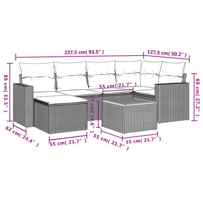 vidaXL Salon de jardin avec coussins 7 pcs gris résine tressée