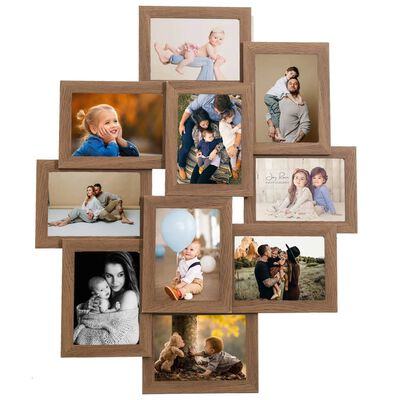 vidaXL Collage de cadres photo de photo 10x(13x18 cm) Marron clair MDF