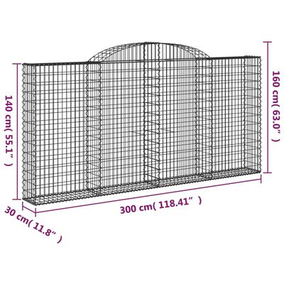 vidaXL Paniers à gabions arqués 7 pcs 300x30x140/160 cm fer galvanisé