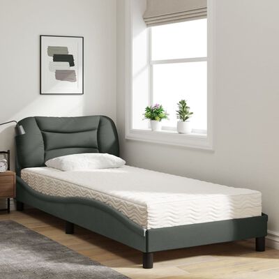 vidaXL Lit avec matelas gris foncé 90x190 cm tissu