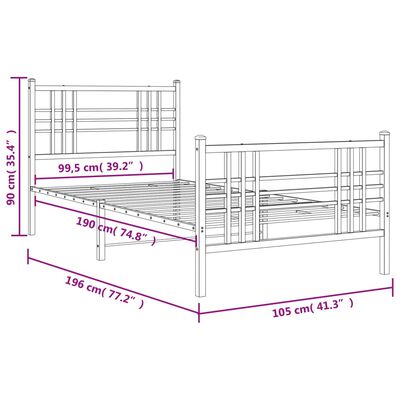 vidaXL Cadre de lit métal sans matelas et pied de lit blanc 100x190 cm