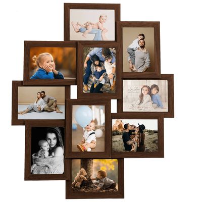 vidaXL Collage de cadres photo de photo 10x(10x15 cm) Marron foncé MDF