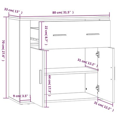 vidaXL Buffet Gris béton 80x33x70 cm Bois d'ingénierie