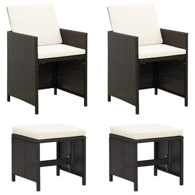 vidaXL Jeu de chaise et tabouret de jardin 4 pcs Résine tressée Noir