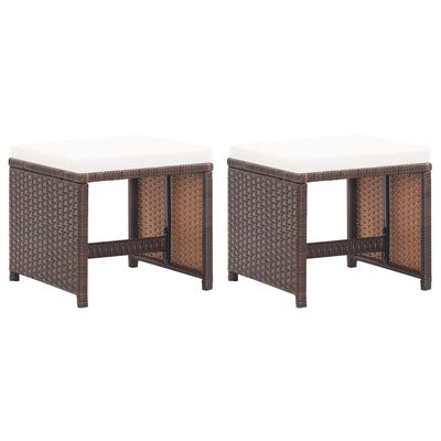 vidaXL Tabourets de jardin lot de 2 et coussins Résine tressée Marron