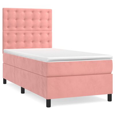 vidaXL Sommier à lattes de lit avec matelas Rose 100x200 cm Velours