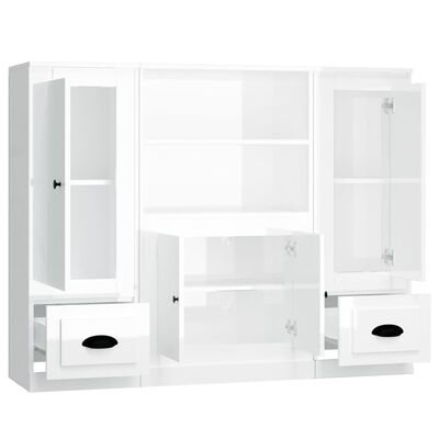 vidaXL Buffets 3 pcs blanc brillant bois d'ingénierie