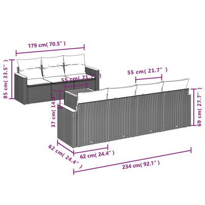 vidaXL Salon de jardin 8 pcs avec coussins noir résine tressée