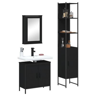 vidaXL Ensemble de meubles salle de bain 3 pcs noir bois d'ingénierie