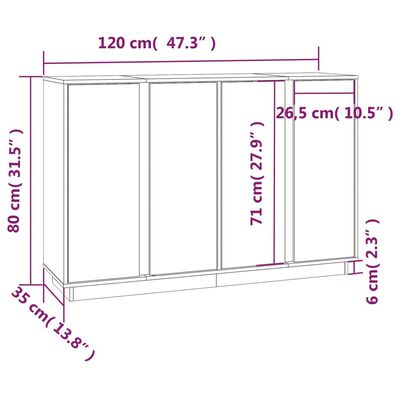 vidaXL Buffet Noir 120x35x80 cm Bois massif de pin