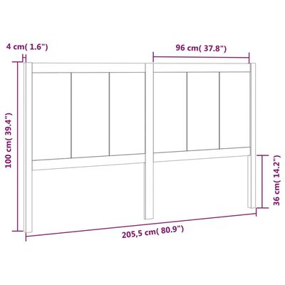 vidaXL Tête de lit Noir 205,5x4x100 cm Bois massif de pin