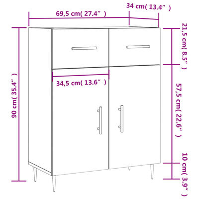 vidaXL Buffet sonoma gris 69,5x34x90 cm bois d'ingénierie