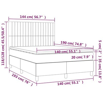 vidaXL Sommier à lattes de lit avec matelas LED Noir 140x190cm Velours