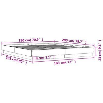 vidaXL Cadre de lit avec lumières LED chêne sonoma 180x200 cm