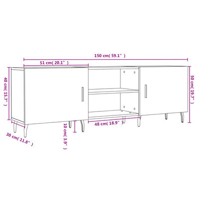 vidaXL Meuble TV blanc brillant 150x30x50 cm bois d'ingénierie